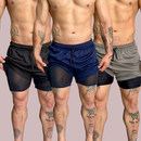 Kit 3 Shorts  Esportivo 2 em 1 Performance