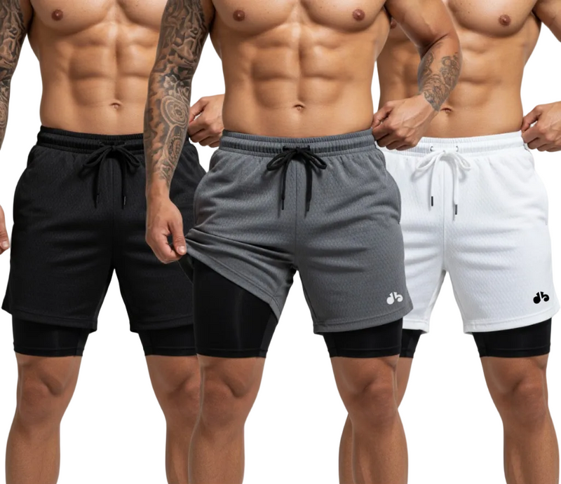 KIT 3 Shorts 2 em 1 Bermuda Compressão MasculinO Dry Fit Elastano Academia Treino Original Bordbless