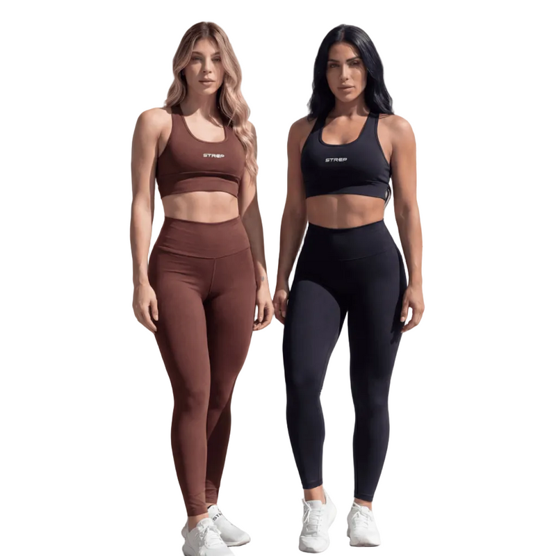 Conjuntos Fitness Feminino Strep Top + Calça Legging Cintura Alta Suplex Academia & Treino